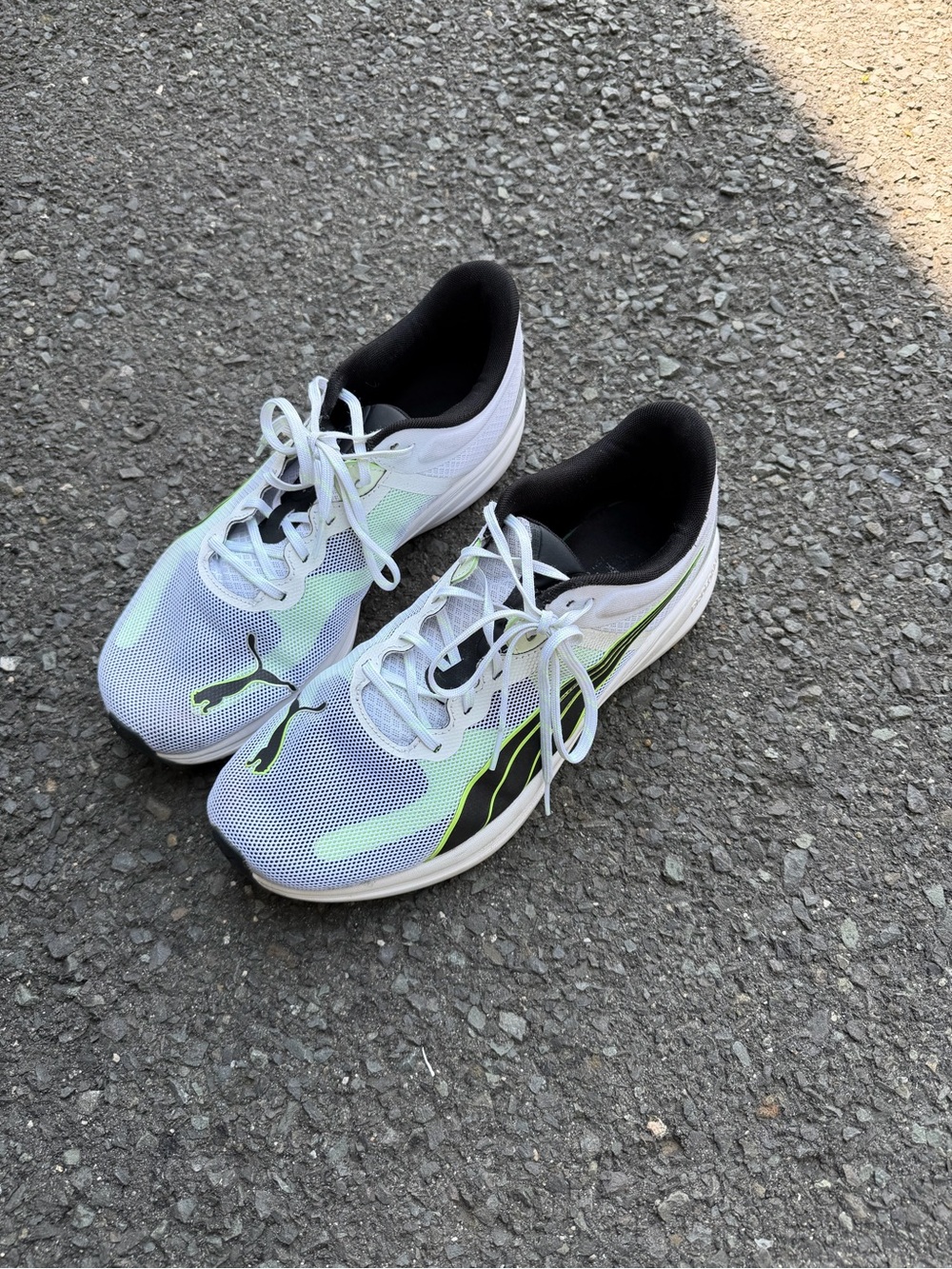 Puma White Shoes with Neon Green and Black Accents